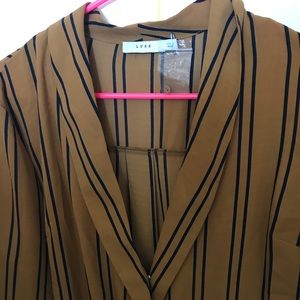LUSH gold and black striped shirt-button vneck